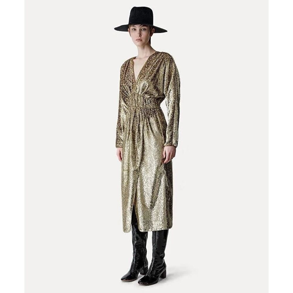 FORTE FORTE Metallic Embellished V-neck Dress In Sol $806